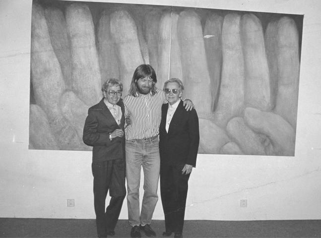 Jitka and Květa with Václav Fiala at the opening of the exhibition at the White Unicorn Gallery in Klatovy. 199. Válová Sisters Archive