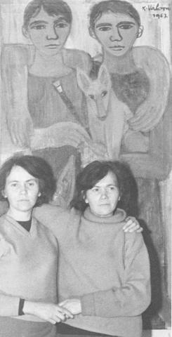 Jitka a Květa a společný autoportrét od Květy Válové, 1967, repro archiv sester Válových
