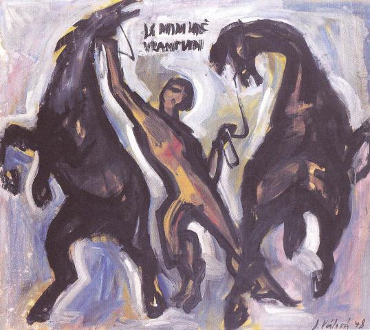 Jitka Válová, Já mám koně, vraný koně, 1948, olej, repro archiv sester Válových