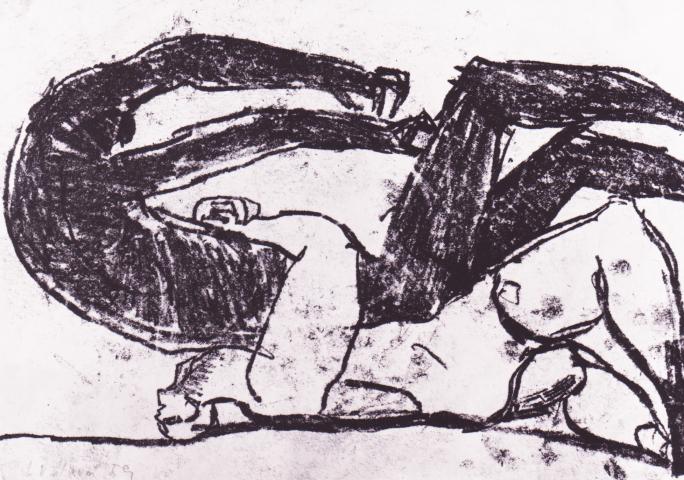 Jitka Válová, Zápasící postavy, 1959, tužka, repro archiv sester Válových