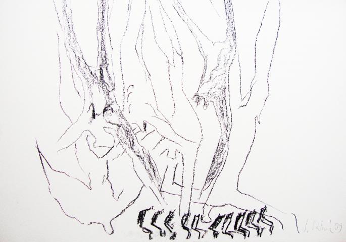 Jitka Válová, Mass Fall, charcaol drawing. 2009. Válová Sisters Archive
