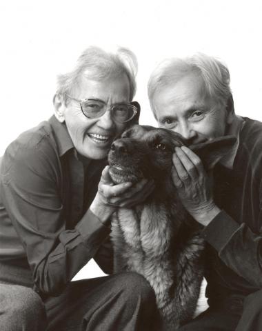 Jitka and Květa with the dog Goya. 1980s. Válová Sisters Archive