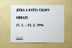 Pozvánka na vernisáž výstavy Jitky a Květy Válových v Galerii Fiducia v Ostravě v roce 1996 (1966)
